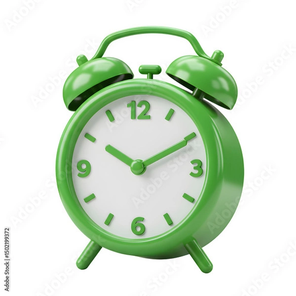 Fototapeta Green alarm clock 3d rendering. isolated on white or transparent background. PNG