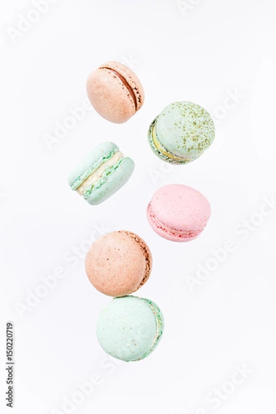 Obraz Macarons cake, top view flat lay, fly falling pattern macaroon