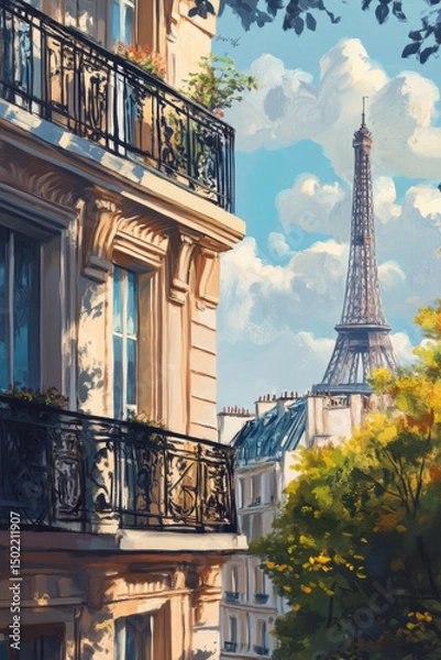 Obraz paris eiffel style touch impressionism brush