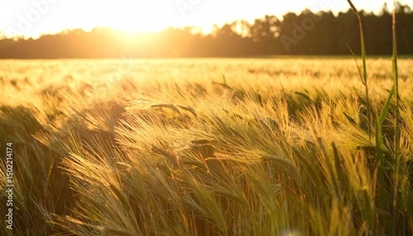 Fototapeta Sunlit field of grain, golden hour