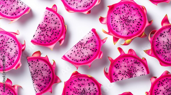 Fototapeta Minimalistic magenta dragon fruit pattern for creative design and decoration projects
