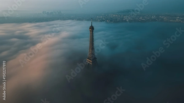 Obraz paris aerial view eiffel sea clouds
