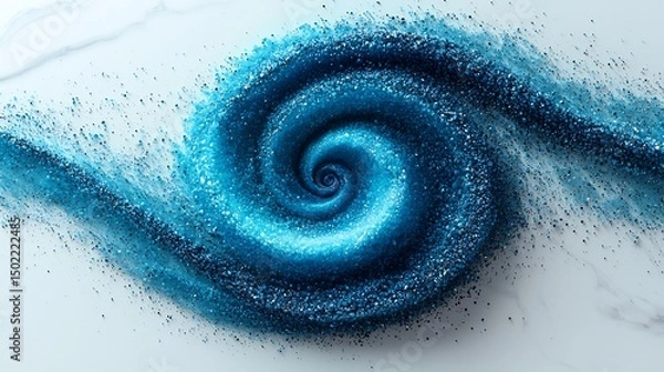 Fototapeta Powder Trails Creating a Spiral Bloom of Colour Across a White Surface With Dramatic Cyan Motion and Marble Texture