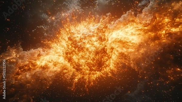 Fototapeta Rage Visualized As a Supernova Erupting Across a Coded Grid Where Gas and Fire Swirl Through Chaotic Bloom