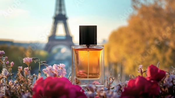 Obraz paris perfume bottle flowers eiffel background