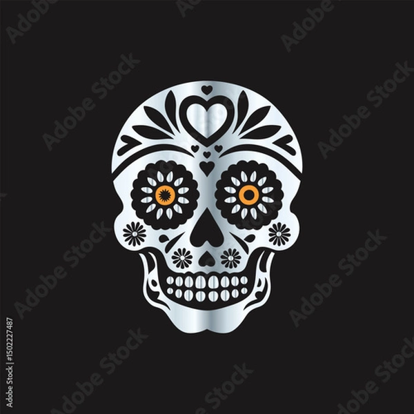 Fototapeta Day of the Dead Sugar Skull. Vector Illustration. Isolated on black background.
Skull with floral ornament. Day of the Dead. Vector illustration.