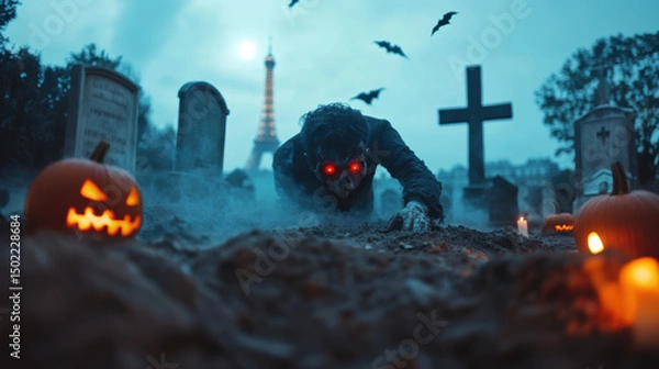 Fototapeta paris scene graveyard eiffel background creature