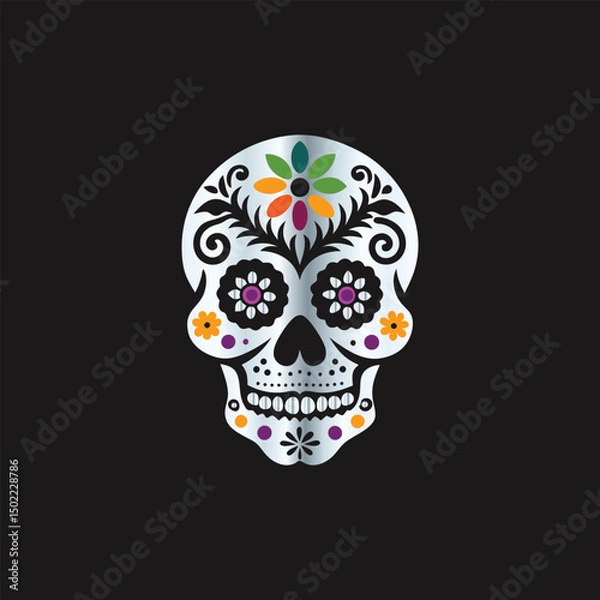 Fototapeta Day of the Dead Sugar Skull. Vector Illustration. Isolated on black background.
Skull with floral ornament. Day of the Dead. Vector illustration.