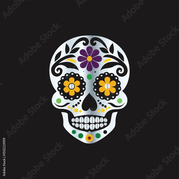 Fototapeta Day of the Dead Sugar Skull. Vector Illustration. Isolated on black background.
Skull with floral ornament. Day of the Dead. Vector illustration.