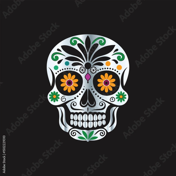 Fototapeta Day of the Dead Sugar Skull. Vector Illustration. Isolated on black background.
Skull with floral ornament. Day of the Dead. Vector illustration.