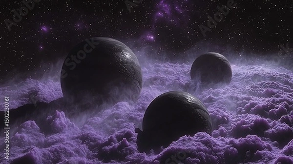Fototapeta Violet Gas Clouds Drift Through a Mystical Nebula As Soft Fantasy Lights Dance Around Isolated Planets In a Dramatic Deep Space Background