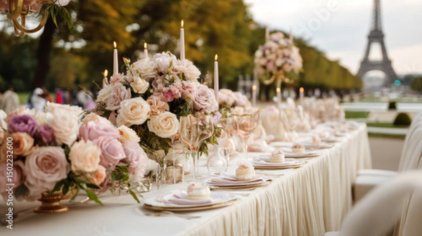 Fototapeta paris table event eiffel background closeup