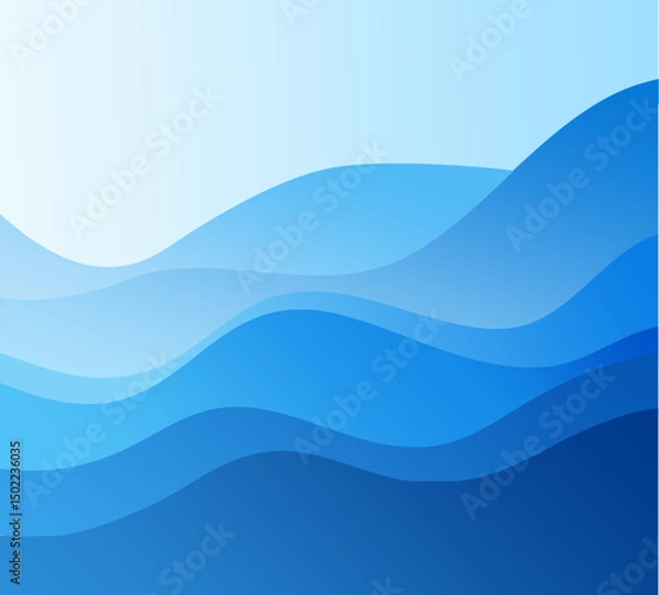 Fototapeta Blue Abstract Wave Vector Background - Modern Layered Gradient Design Template for Digital Presentations, Website Headers and Creative Projects