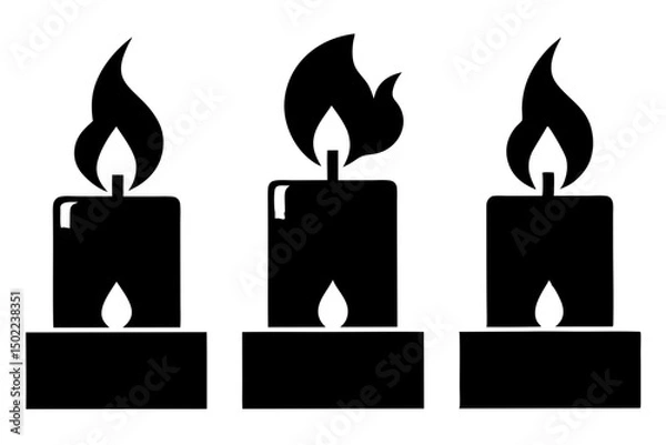 Obraz Set of Burning candles silhouette vector black on white background