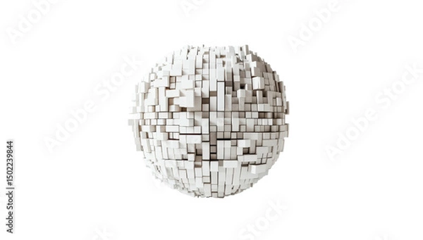 Fototapeta A white sphere composed of numerous small, uniformly-sized cubes, creating a textured, three-dimensional effect