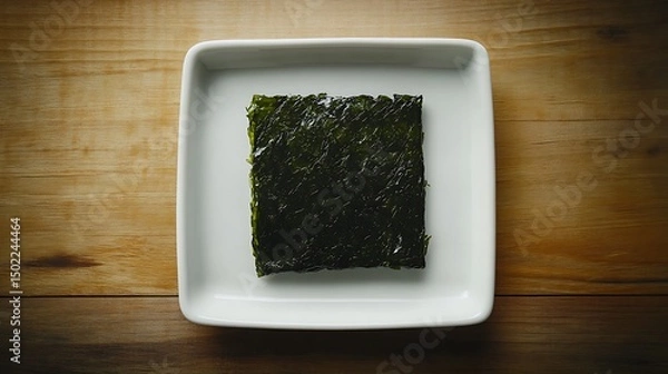 Fototapeta A sheet of dried seaweed on a white plate