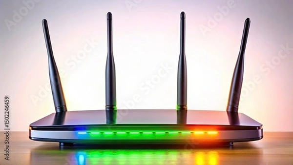 Fototapeta Modern Wireless Router Silhouette, Wifi Antenna, White Background, Network Device, Home Tech, Silhouette Photography