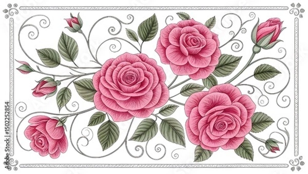 Fototapeta A vibrant display of floral elegance.Red blossoms intertwine in a decorative pattern.