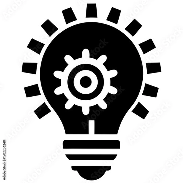Fototapeta Lightbulb with gears silhouette vector illustration