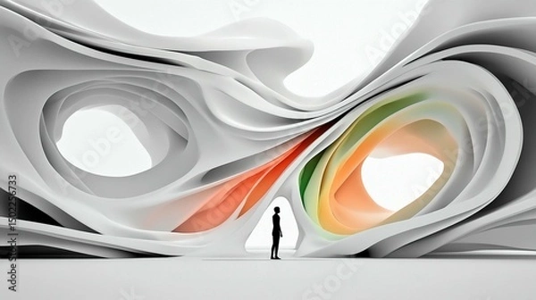Fototapeta Abstract architectural forms person in colorful 3 d structure