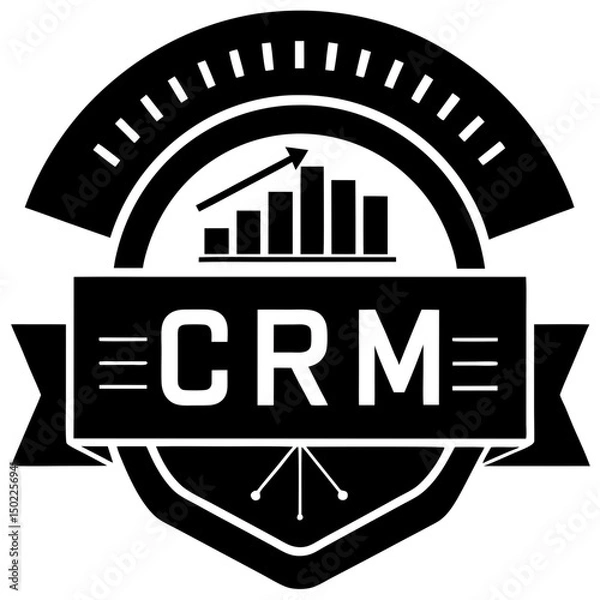 Fototapeta Crm growth chart badge silhouette vector illustration