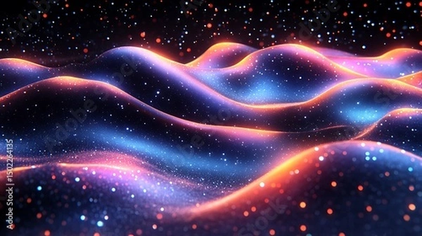 Fototapeta Abstract glowing waves of light and particles