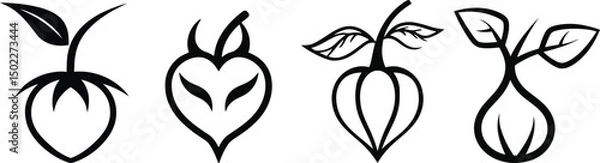Fototapeta Bael Fruit Vector Silhouette Set | Transparent Background | Minimalist Bael Icon Collection

