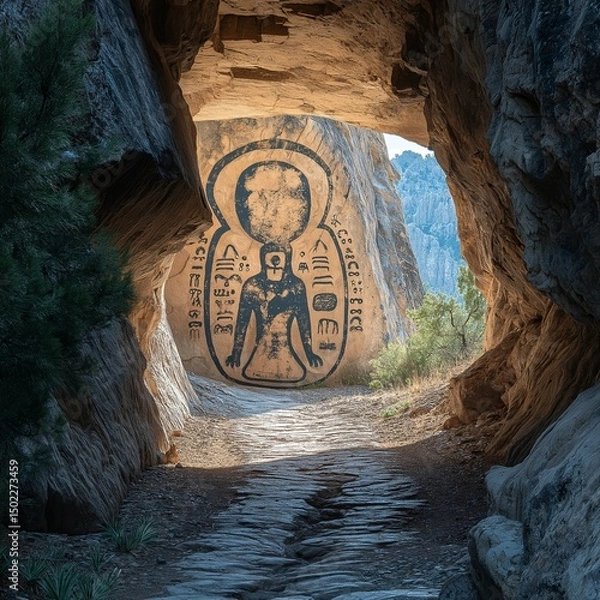 Fototapeta cave in the cave in the mountains,generative ai illustration