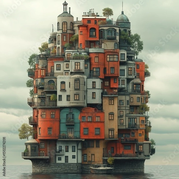 Fototapeta house on the river,generative ai illustration