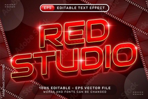 Fototapeta red studio text effect and editable text effect with roll film background illustration