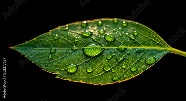Obraz Dew Drop on Green Leaf Macro