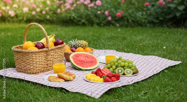 Obraz Picnic Basket Overflowing with Fresh Fruit