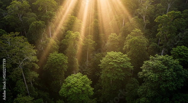 Obraz Sunrise Over Lush Rainforest Canopy