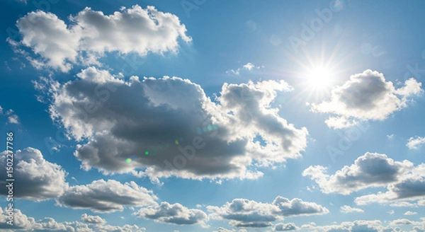 Obraz Blue Sky with Cumulus Clouds and Sunlight