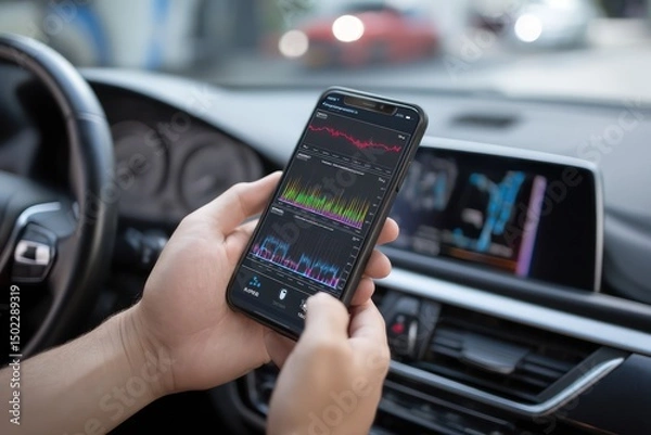Fototapeta AI-driven car diagnostic device for remote monitoring of vehicle health and performance assessment.