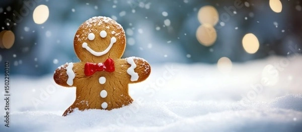 Fototapeta a delightful gingerbread man basking in a winter wonderland with
