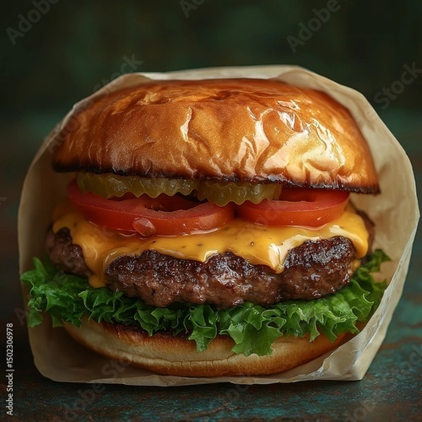 Fototapeta Close-up of hamburger being wrapped in paper,generative ai illustration