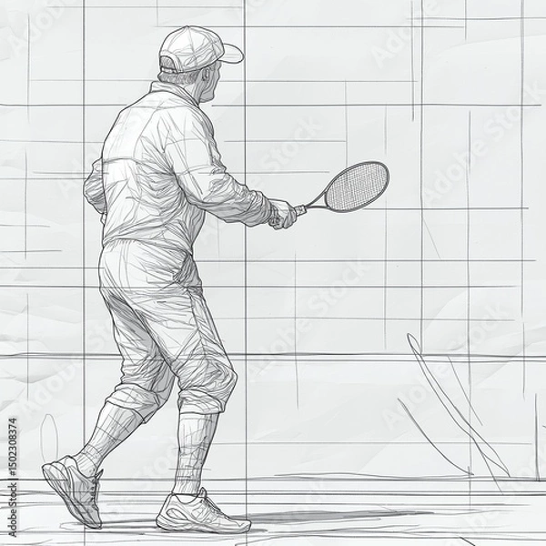 Fototapeta sketch of a man with a baseball bat,generative ai illustration
