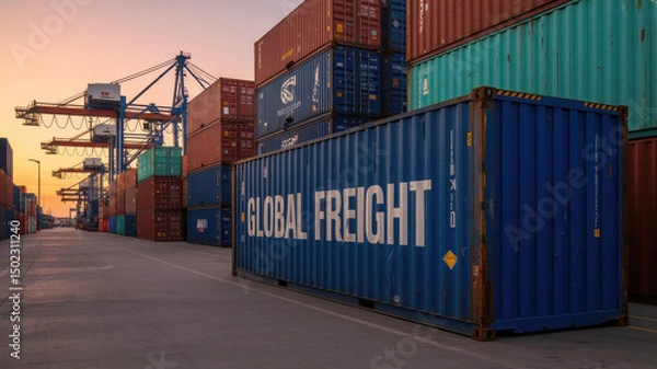 Obraz Shipping Yard with Cargo Containers