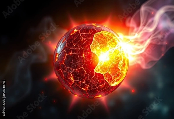 Fototapeta Molten sphere with fiery cracks.