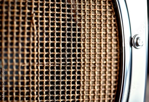 Fototapeta Close-up view of a woven metal grille.