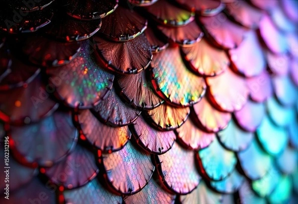 Fototapeta Close-up view of overlapping iridescent scales.