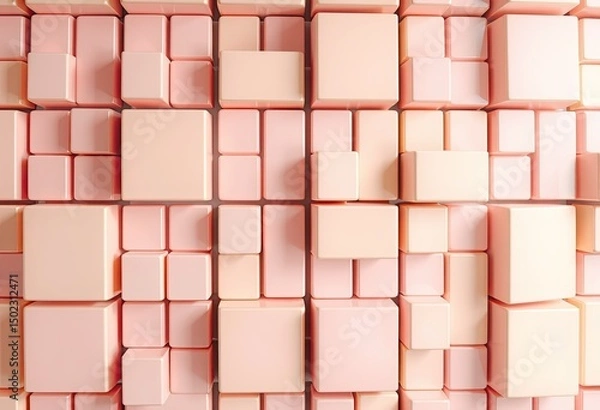Fototapeta Abstract geometric pattern of stacked cubes in pastel shades.