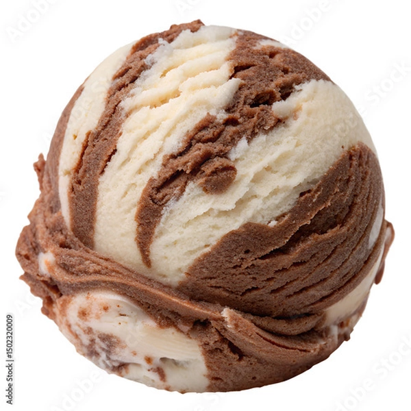 Fototapeta Scoop of chocolate and vanilla swirl ice cream with marbled texture, rich brown chocolate intertwined with creamy white vanilla, isolated on transparent background
