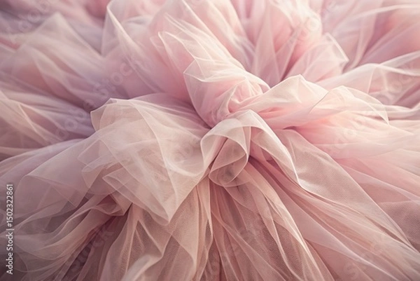 Obraz Soft pink tulle ballet tutu fabric fills the frame, showcasing intricate layers and delicate textures in a beautiful, dreamy, and romantic close-up artistic background.