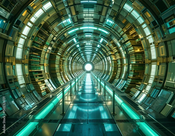 Obraz Looking Down Futuristic Tunnel with Bright Glowing Lights