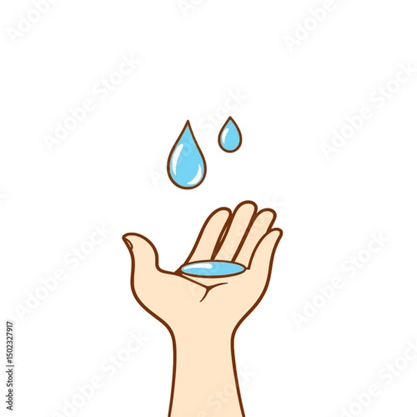 Obraz Hand catching water drops illustration isolated on white background