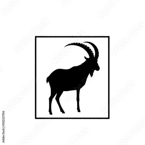 Obraz Markhor silhouette in square frame isolated on white background