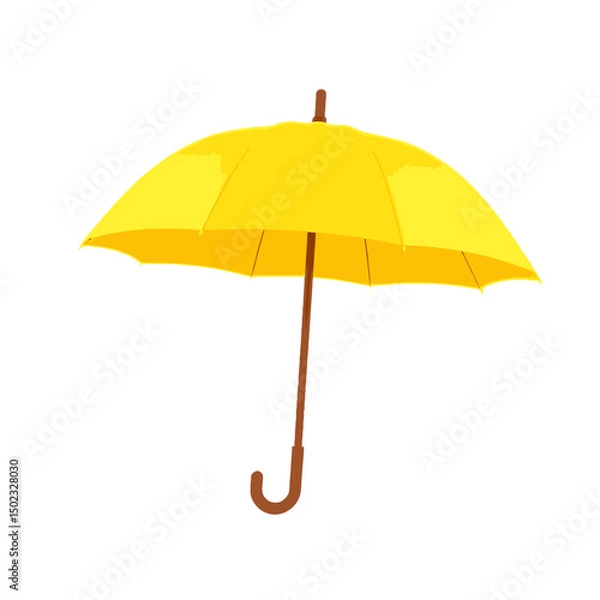Obraz Yellow umbrella with wooden handle isolated on white background