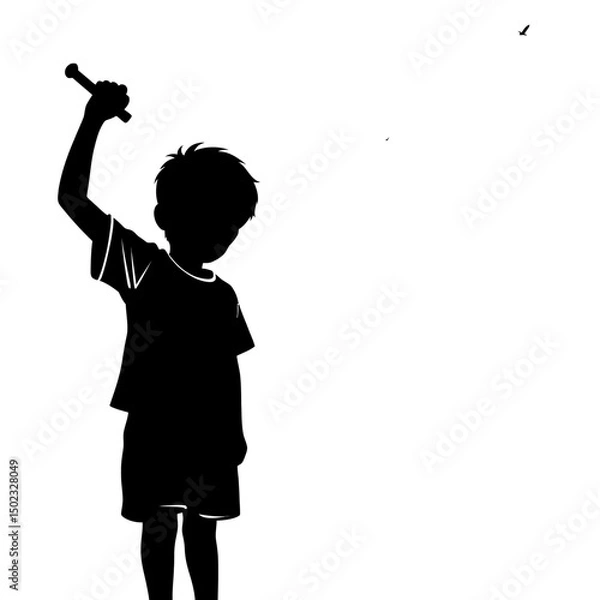 Obraz Silhouette of boy holding bat isolated on white background
